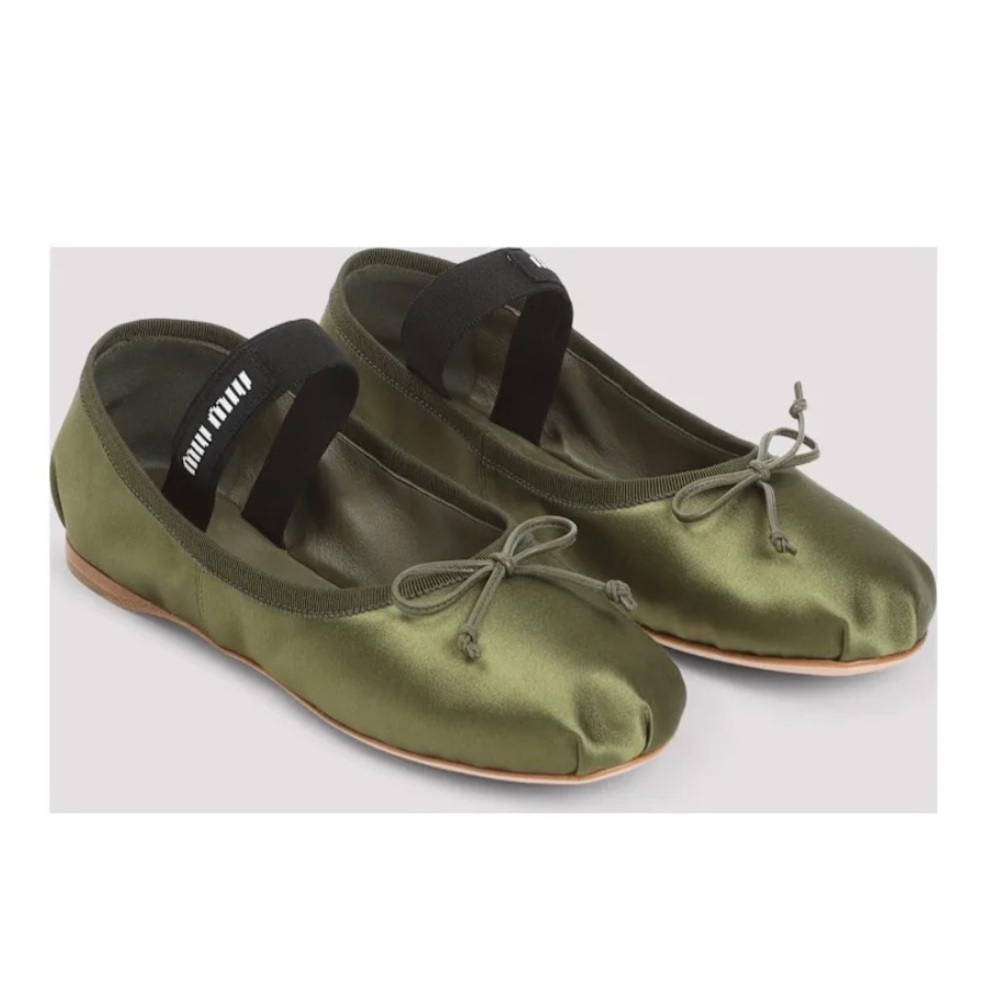 Authentic Miu Miu Oliva Green satin Bow ballerina shoes New 39.5EU 9.5 US $1020 - Picture 9 of 11